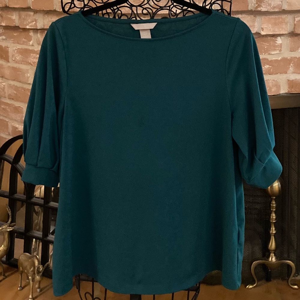 H&M Teal Green Puffed Sleeve Top